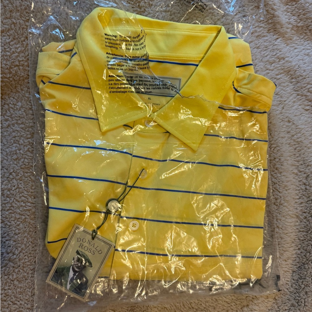 Donald Ross Yellow Polo Shirt with Navy Stripes